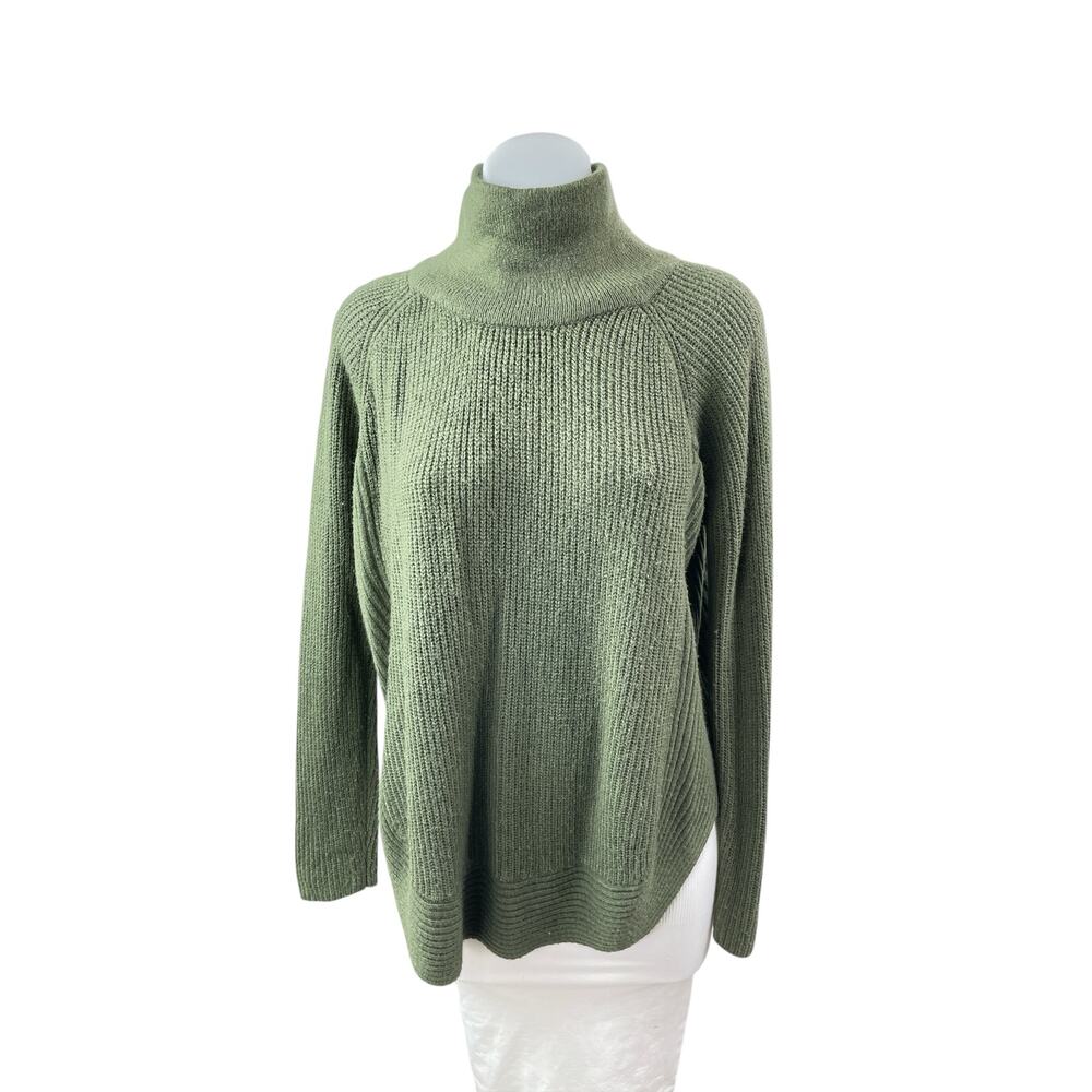 Six/Fifty Women's Green Ribbed Knit Long Sleeve Turtleneck Sweater Top Size M